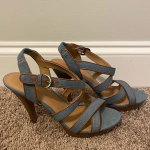 Tan/Denim Kelly & Katie HIGH Heeled Sandals 8.5